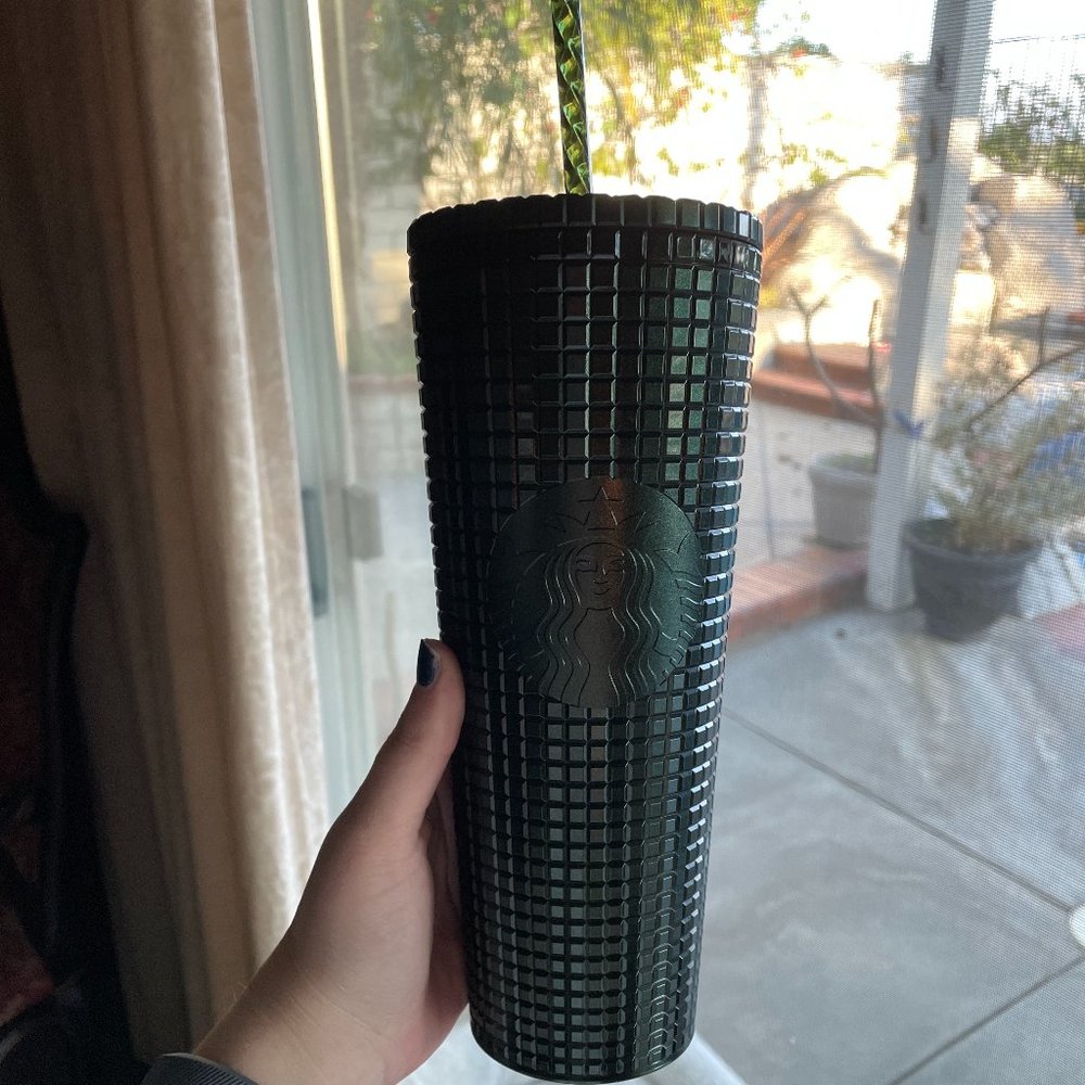 NWT Starbucks Dark Green Grid Venti Tumbler